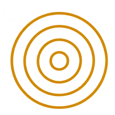 A bullseye target with concentric gold rings and a red background.
