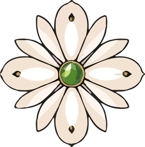 Illustration of a white flower with multiple petals and a green center