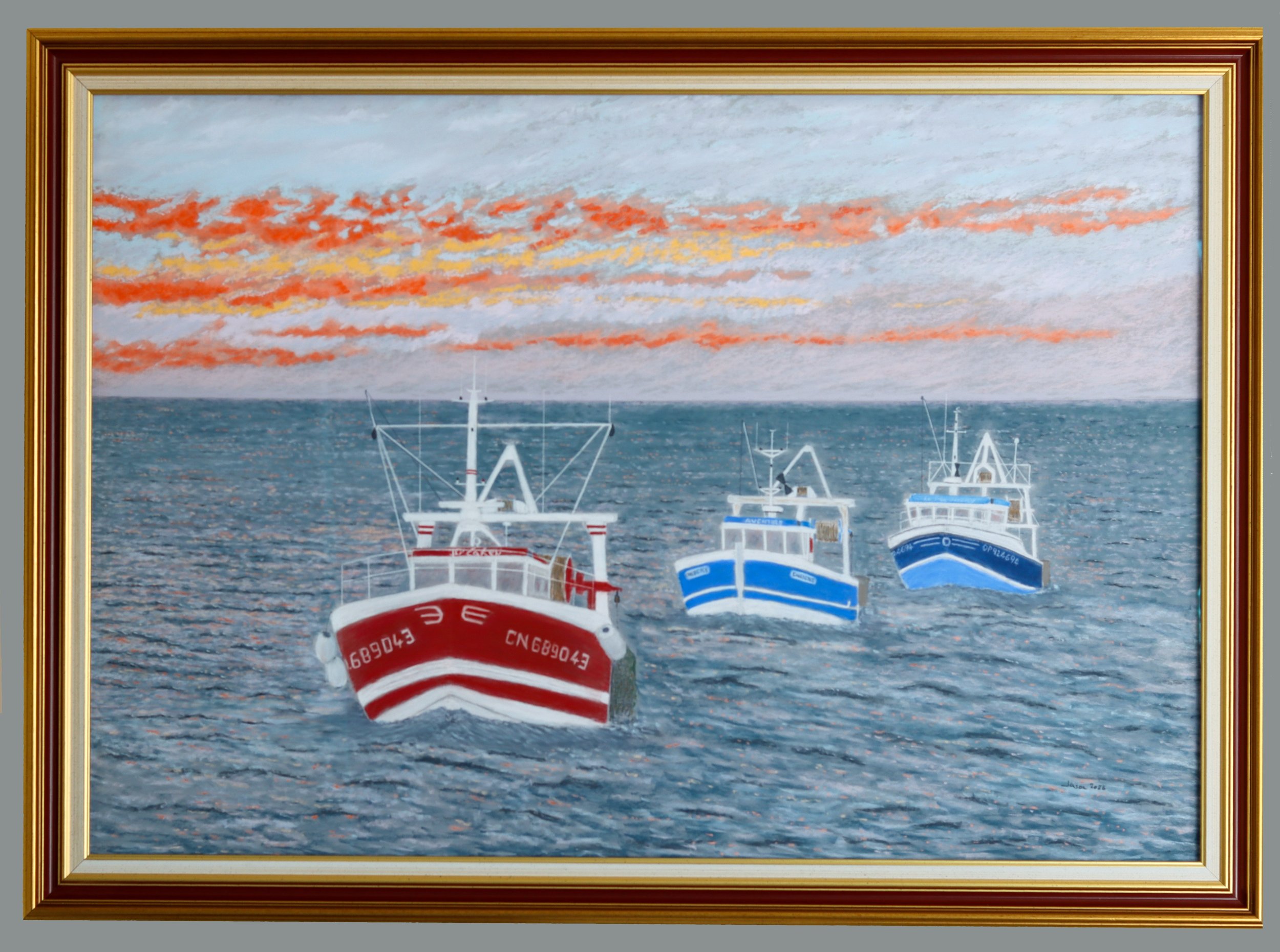 Retour de Pêche, Grandcamp-Maisy 2026.
Pastel on Pastemat, 100 x 70 cm. Original available for Purchase.