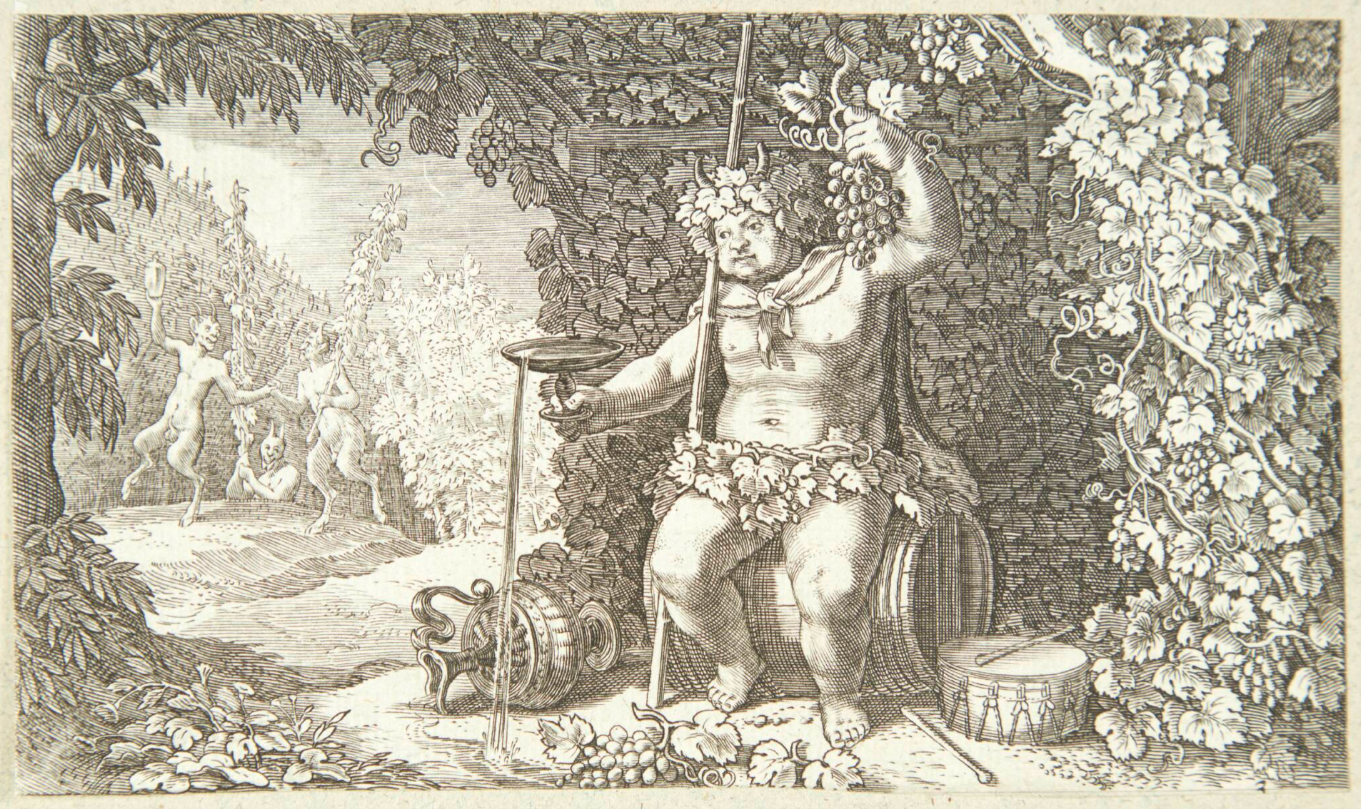Jacob Matham (1571–1631). Bacchus as the God of Wine. Copper engraving. 1616. Statens Museum for Kunst, Copenhagen.