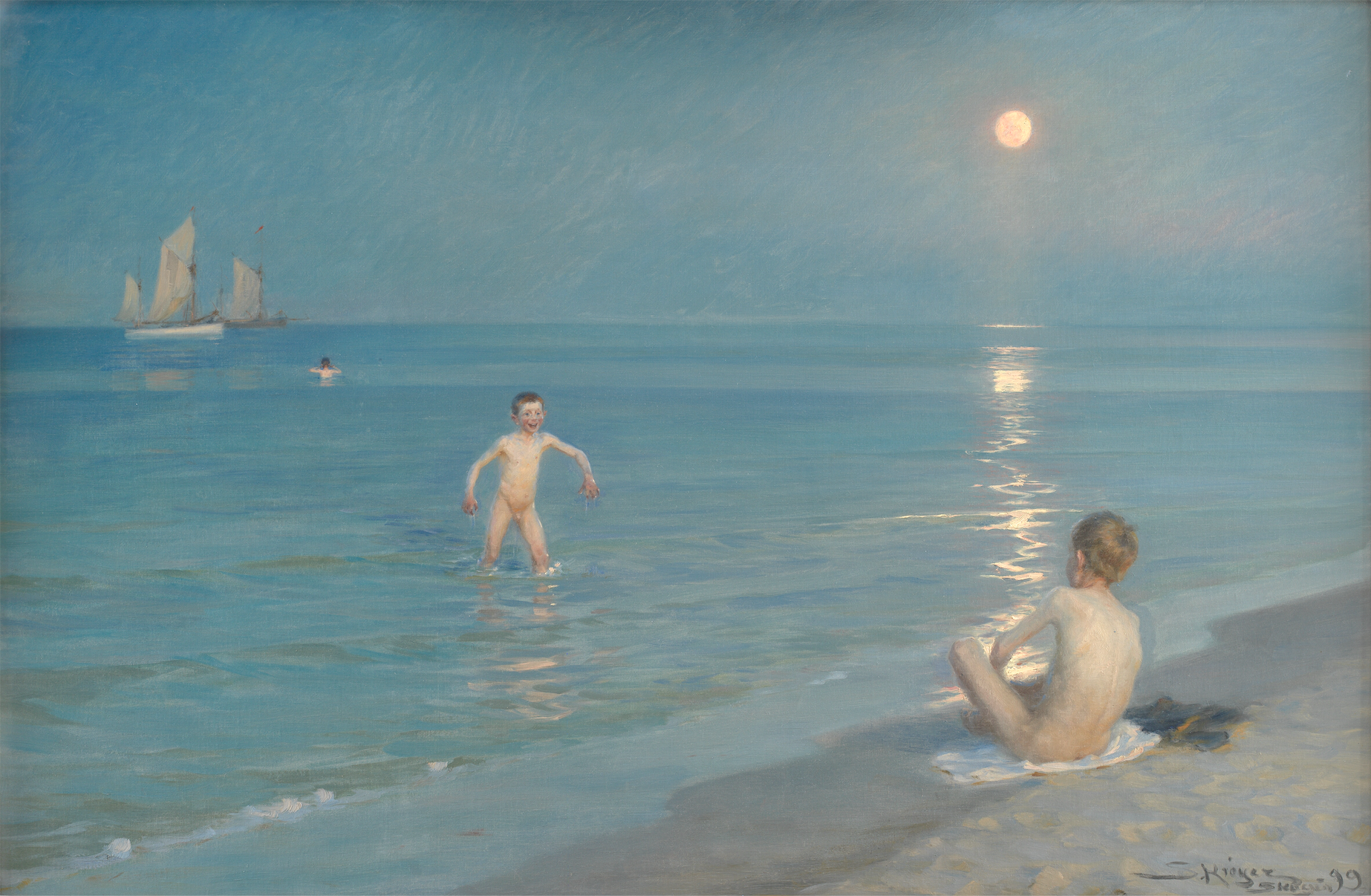 P.S. Krøyer (1851–1909). Boys Bathing at Skagen. Summer Evening. Oil on canvas. 1899. SMK.