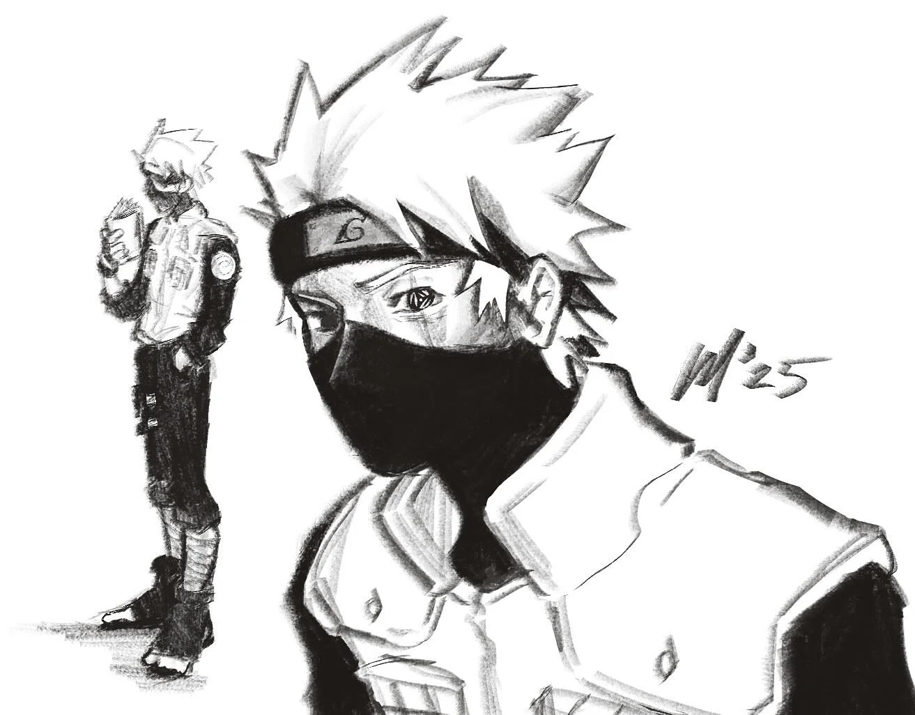been pretty busy with a lot of stuff and very nostalgic recently so here's a kakashi doodle 12 yr old me would have loved LMAO