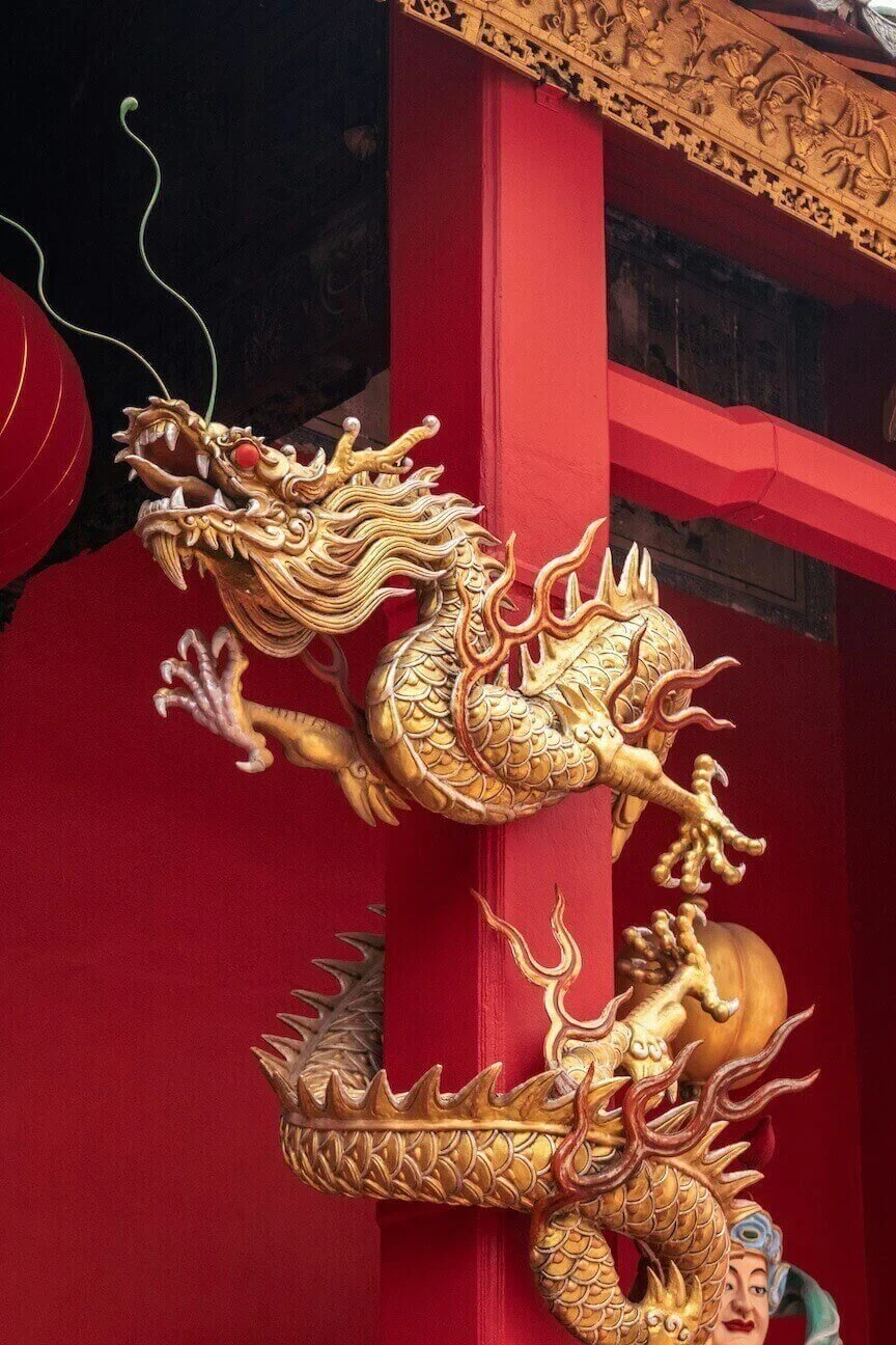 old fancy golden dragon temple decoration
