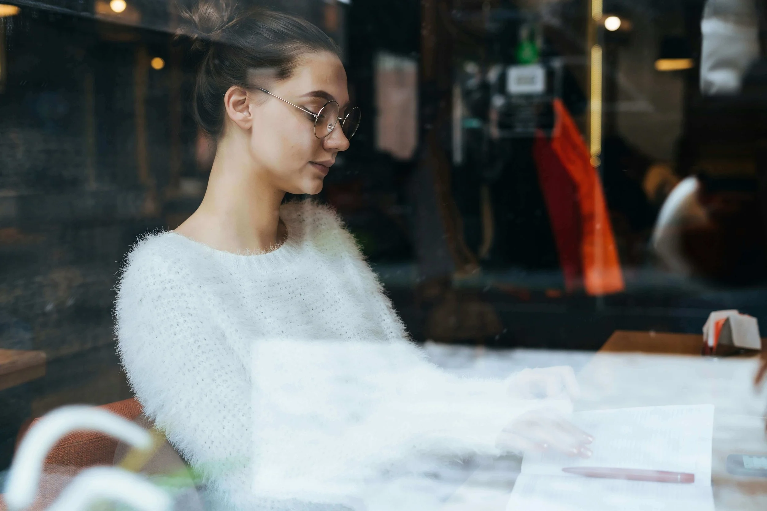 Writer working in coffee shop