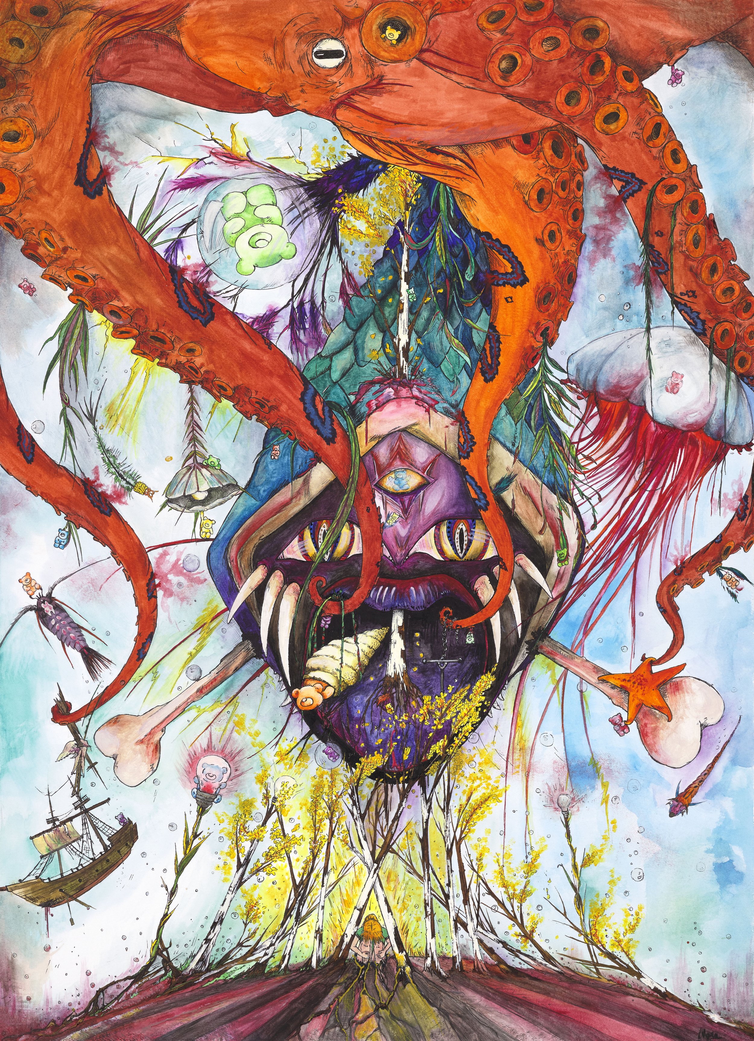 "The Childhood Octopus"
Watercolour and Ink