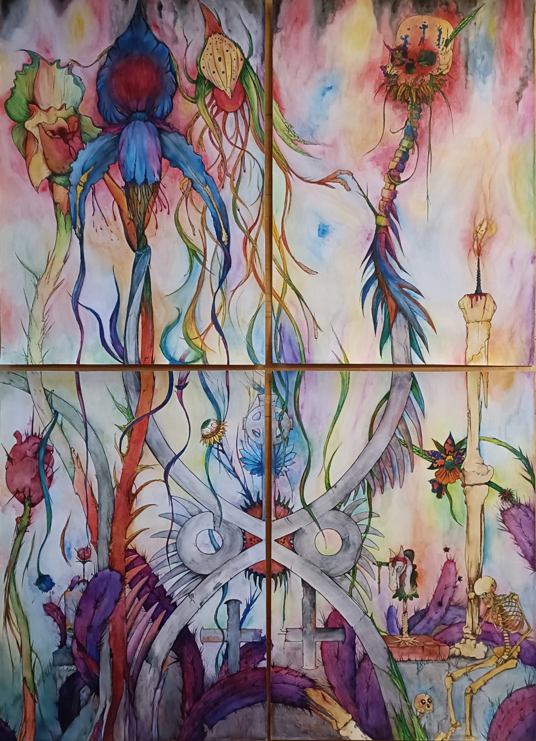 "Cemetery Gates"
Watercolour and Ink on Paper 116x84 cm