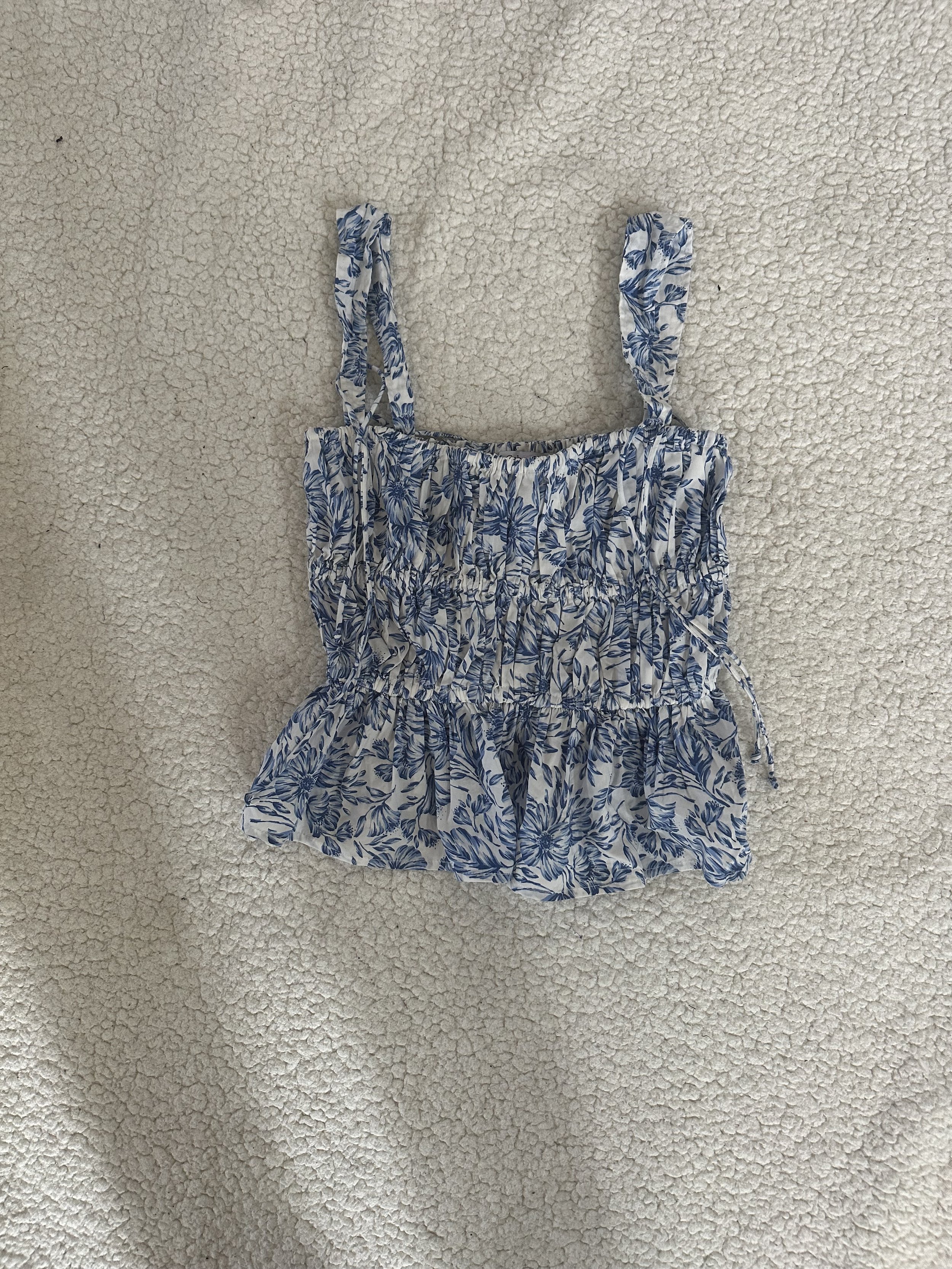 Blue and White Floral crop tank shirt