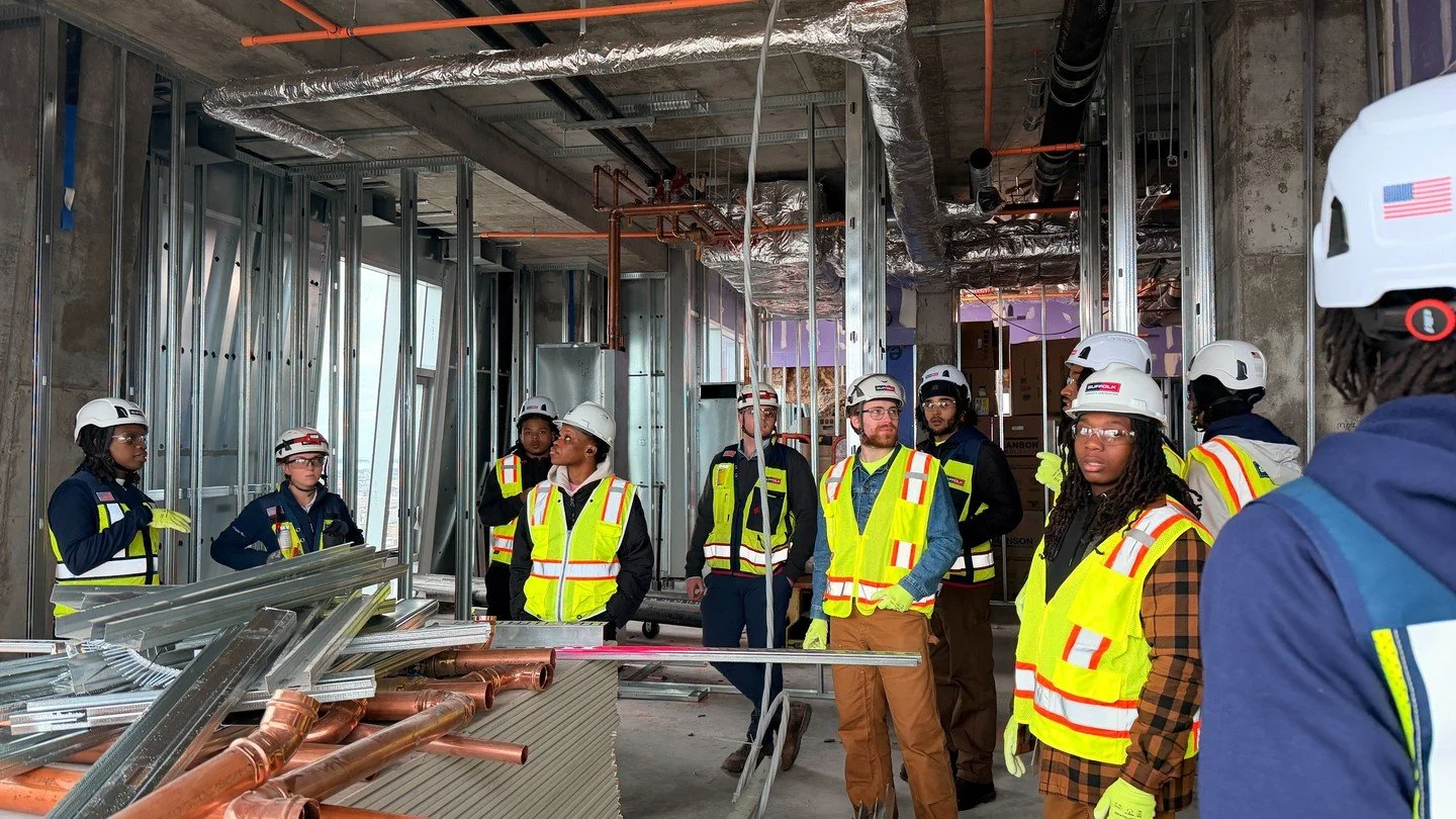 Thank you to InOrder Business for coordinating our students site visit and thank you to Suffolk Construction for hosting our Pre-Apprentices at your Huntington Tower project.

Our students had the opportunity to learn about construction drawings and 