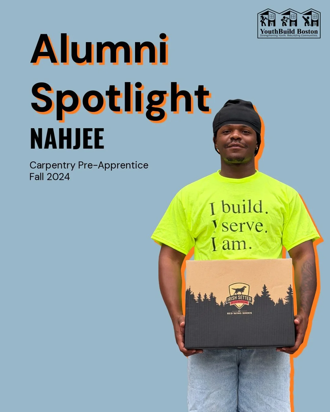 It's Spotlight Saturday! Today we're highlighting Nahjee, a Pre-Apprentice graduate currently working at McDonald Electric Company. #CarpentryPreApprenticeship #YBBAlumni #WorkforceDevelopment #VocationalTraining