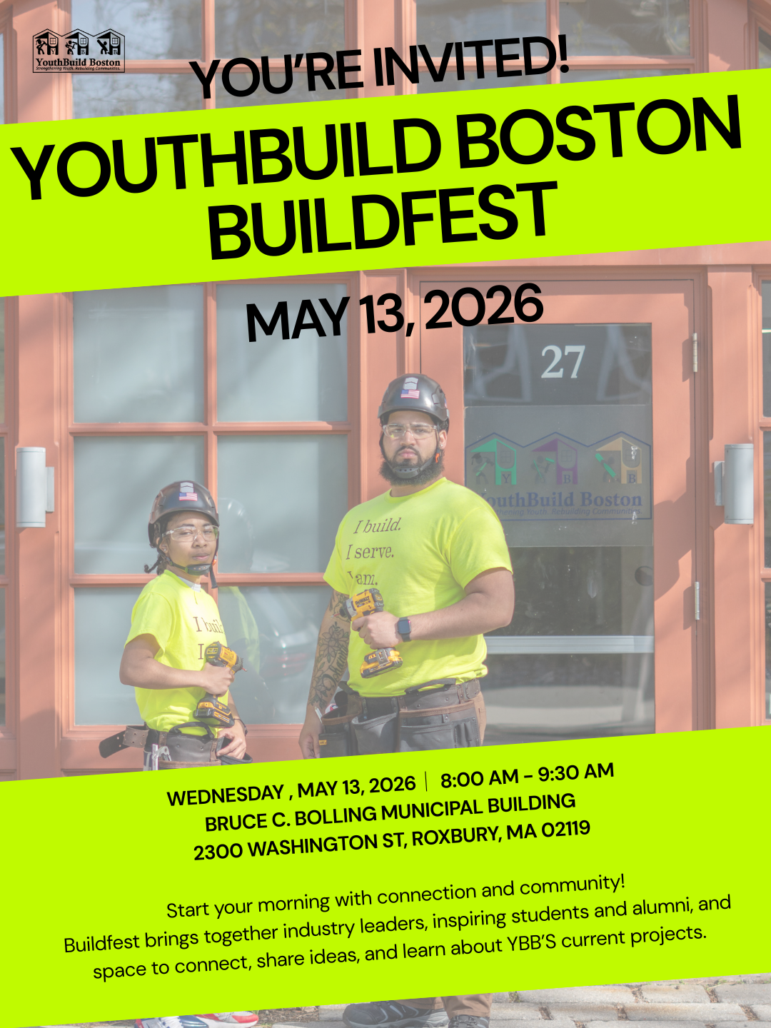 YouthBuild Boston BuildFest 2026 Event Flyer May 13, 2026