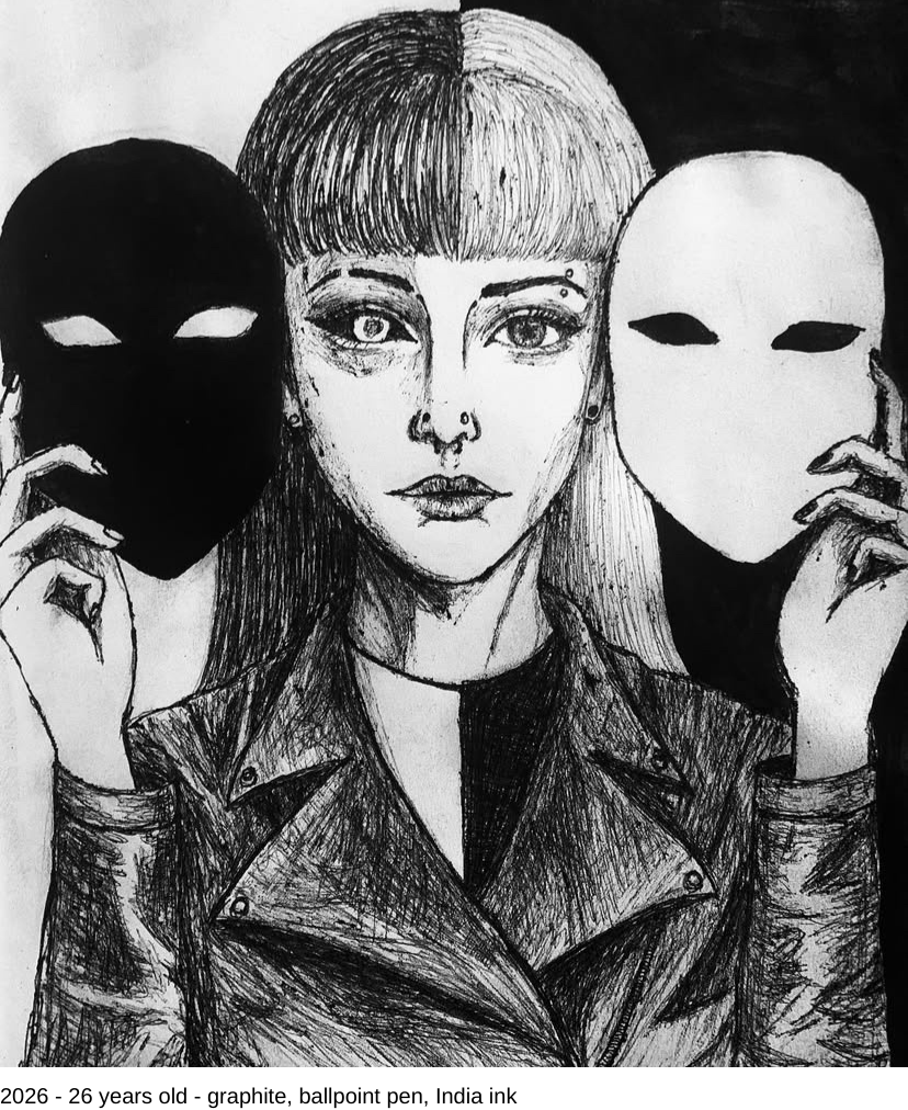 2026 - 26 years old - graphite, ballpoint pen, India ink