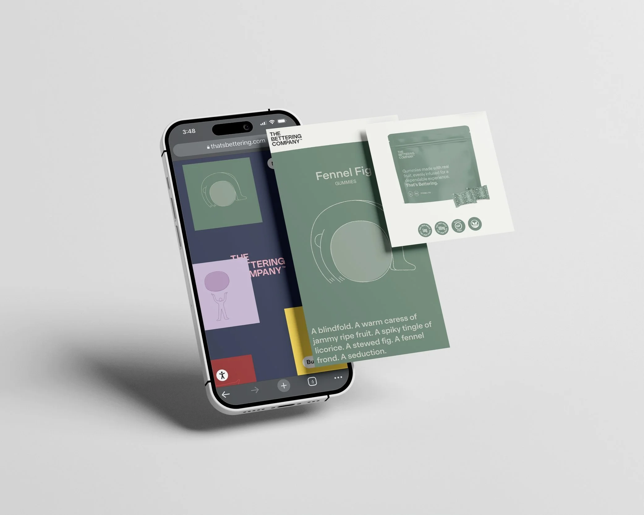 The Bettering Company website design extending the cannabis brand identity into a digital experience.