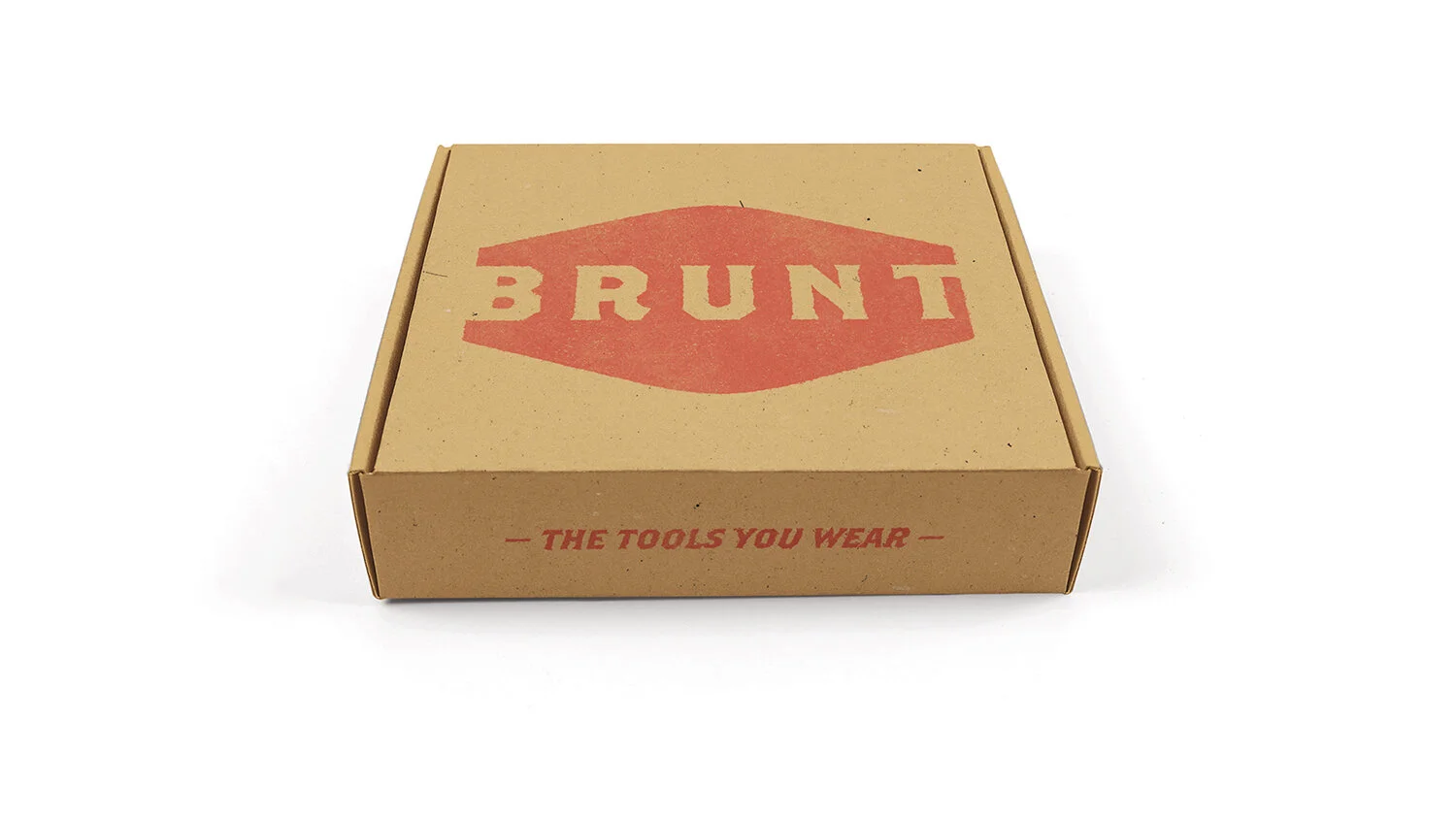 BRUNT Workwear branded shipping box featuring the logo and “The Tools You Wear” tagline.