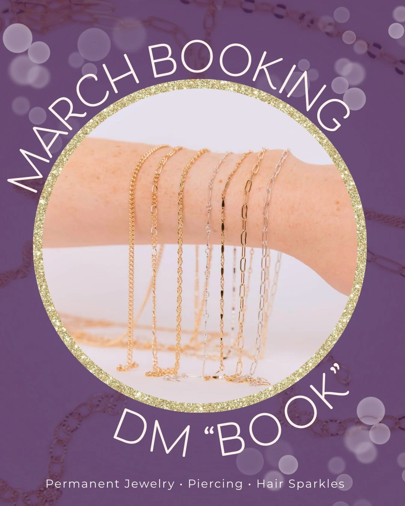 March bookings are open at Sparkling Alchemy! ✨

If you&rsquo;ve been thinking about permanent jewelry, a new piercing, or adding a little sparkle to your hair, now is the perfect time to book your appointment.

Every permanent jewelry piece is custo