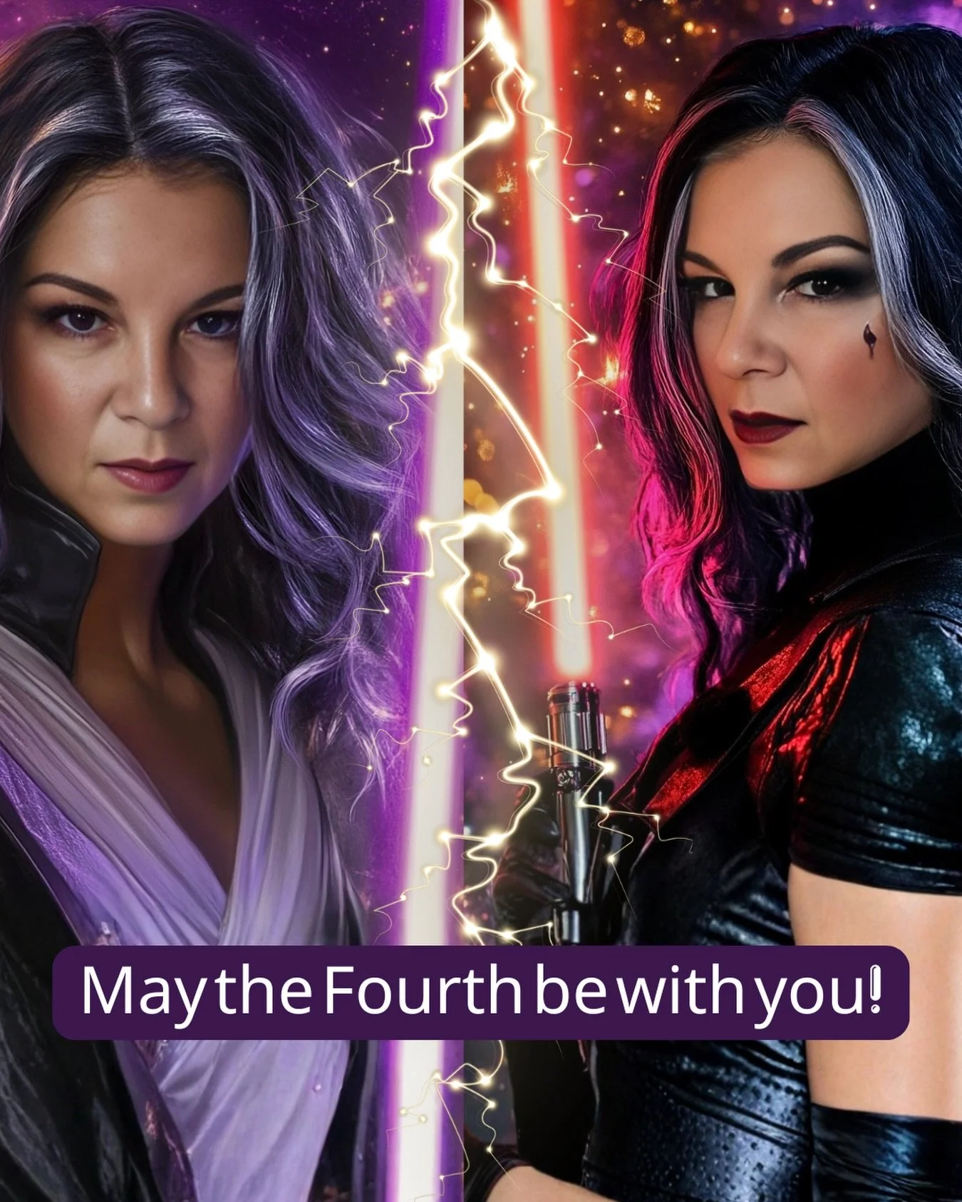 May the 4th be with you. ✨

Light side or dark side... she chooses both.

(And yes, she sparkles either way.)

Happy Star Wars Day! 💜⚡

#maythefourthbewithyou #starwarsday #celebrateyourself #wearablemagic #sparklewithintention