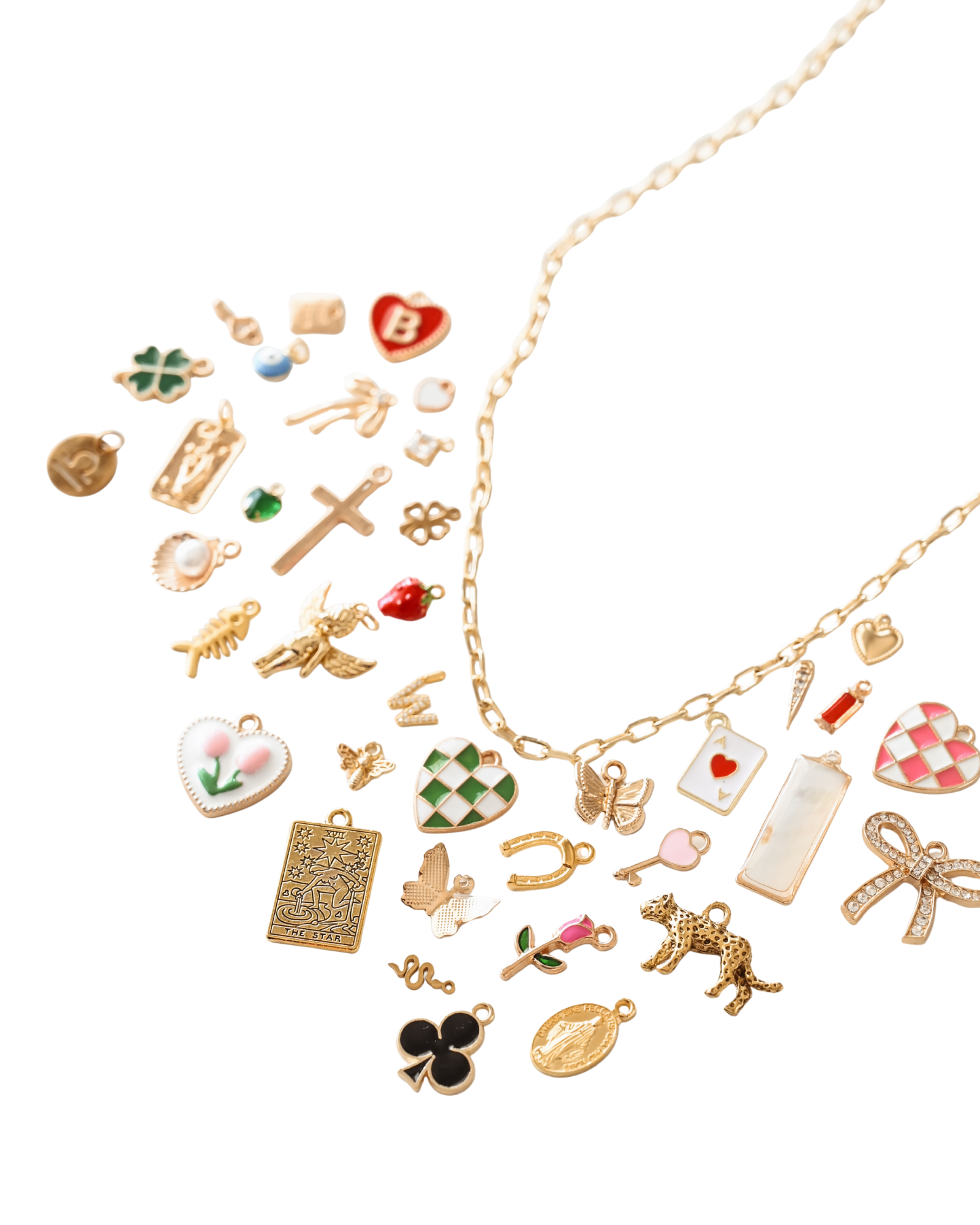 Mix-and-match gold charm bar charms with a chain necklace for custom, meaningful jewelry