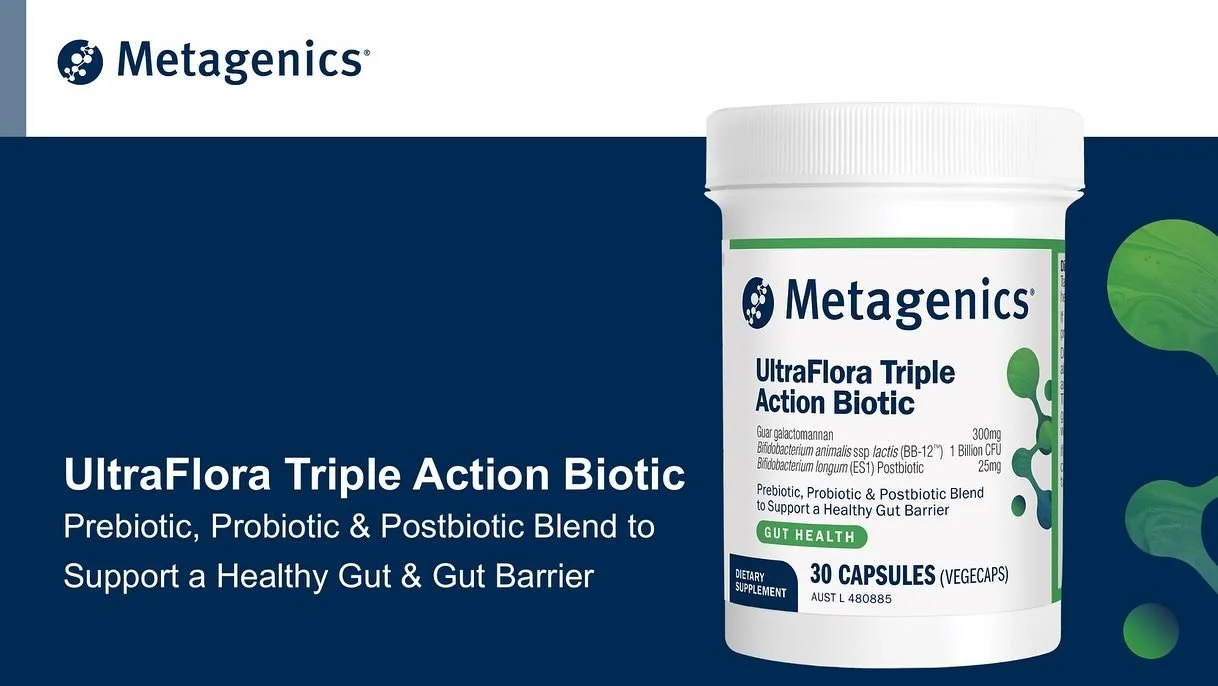 We have a new edition to our Metagenics Probiotic range at The Gut Clinic QT;

Ultra Flora Triple Action Biotic,

Prebiotic Probiotic &amp; Postbiotic blend to support a healthy Gut &amp; Gut Barrier 

-Influences gut microbiome composition- boosts t