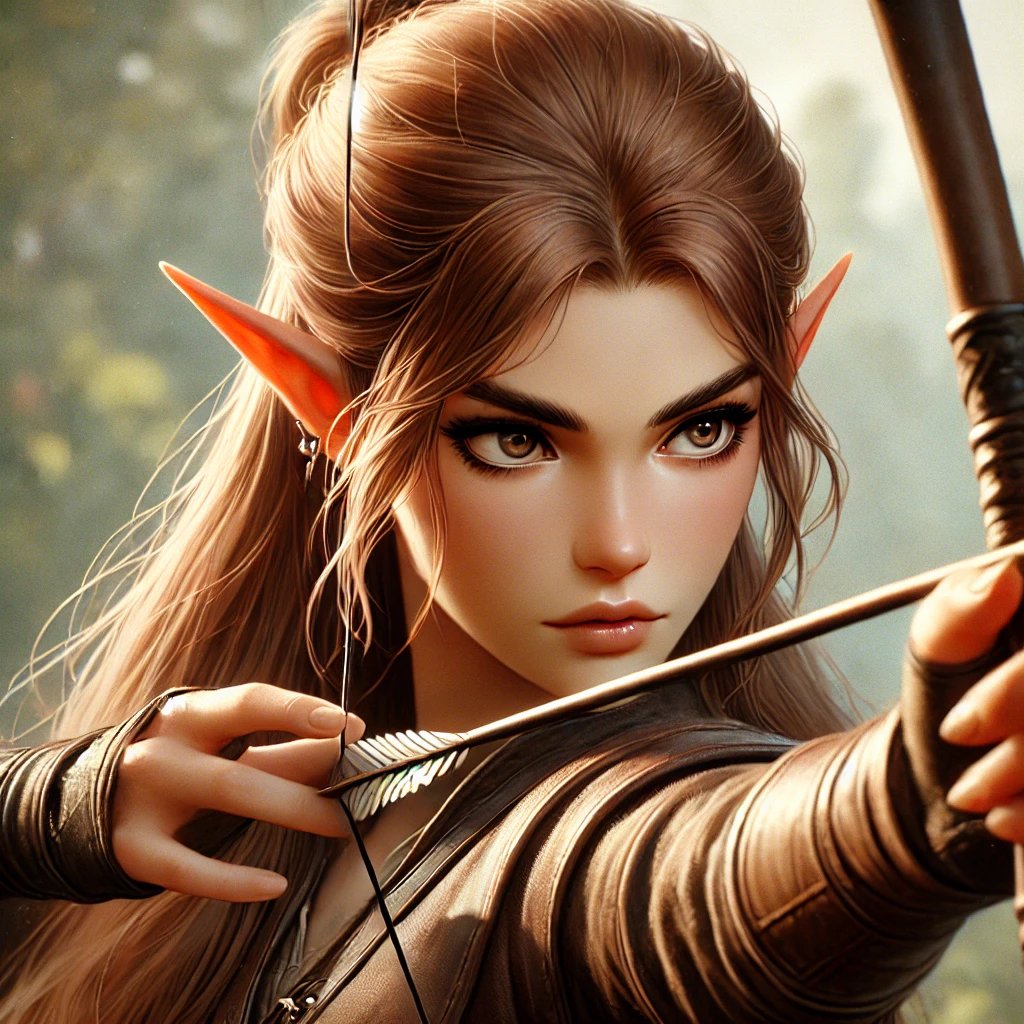 Combat illustration of Elfgirl Melea demonstrating archery skills in Stories of the Land fantasy series.