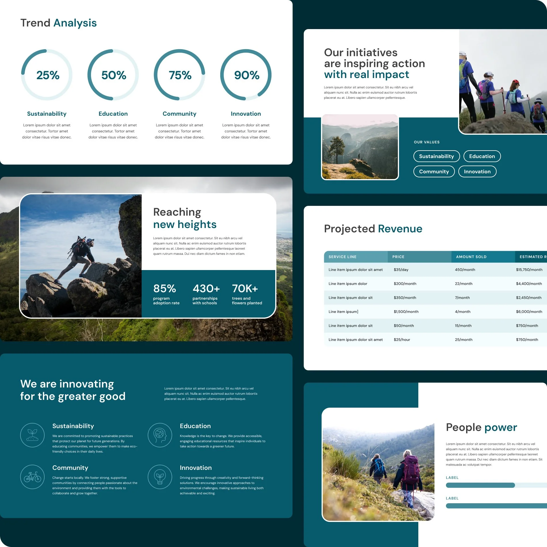 several images of screen designs from a presentation deck design