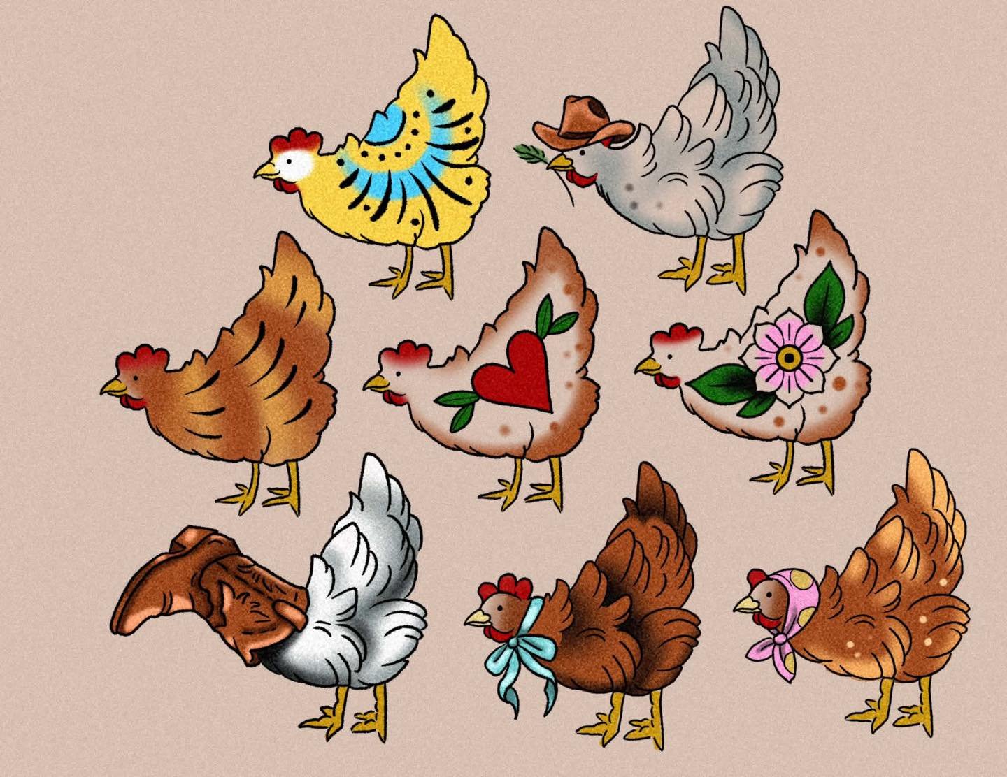 A couple flash sheets for tomorrow! Inspired by things Syco loves, with more designs to come today and tomorrow morning before the event. We hope to see so many of you tomorrow at 11! #flashsheet #flashtattoo #chickentattoo #chili #artforheart