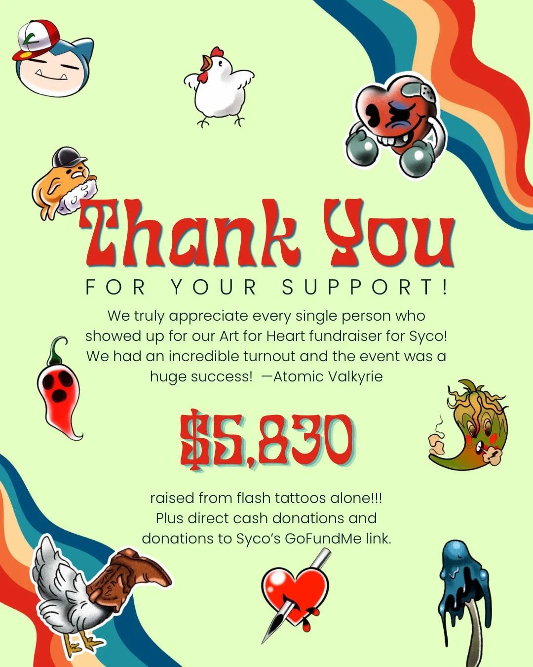 From all of us at Atomic Valkyrie, we want to send out our deepest thanks to the wonderful community and clients we are lucky enough to serve! We put out the call for support for our piercer, Syco, after his heart attack, and yesterday you showed up 
