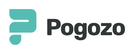 Logo of Pogo, featuring a stylized lowercase 'p' in teal and black text spelling 'Pogo'.