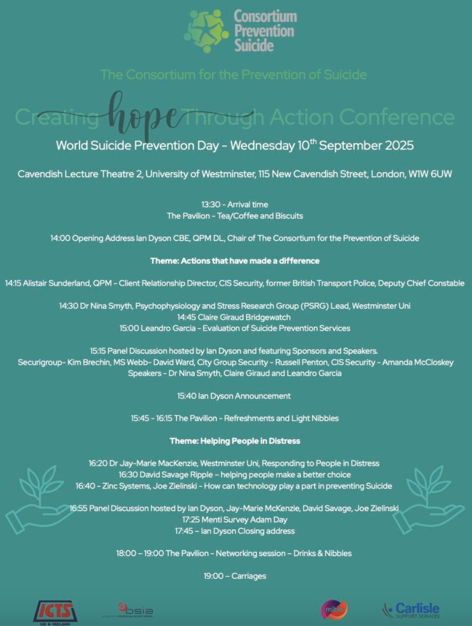 Gold Sponsorship for the Prevention of Suicide 2025 Hope Through Action Conference. 