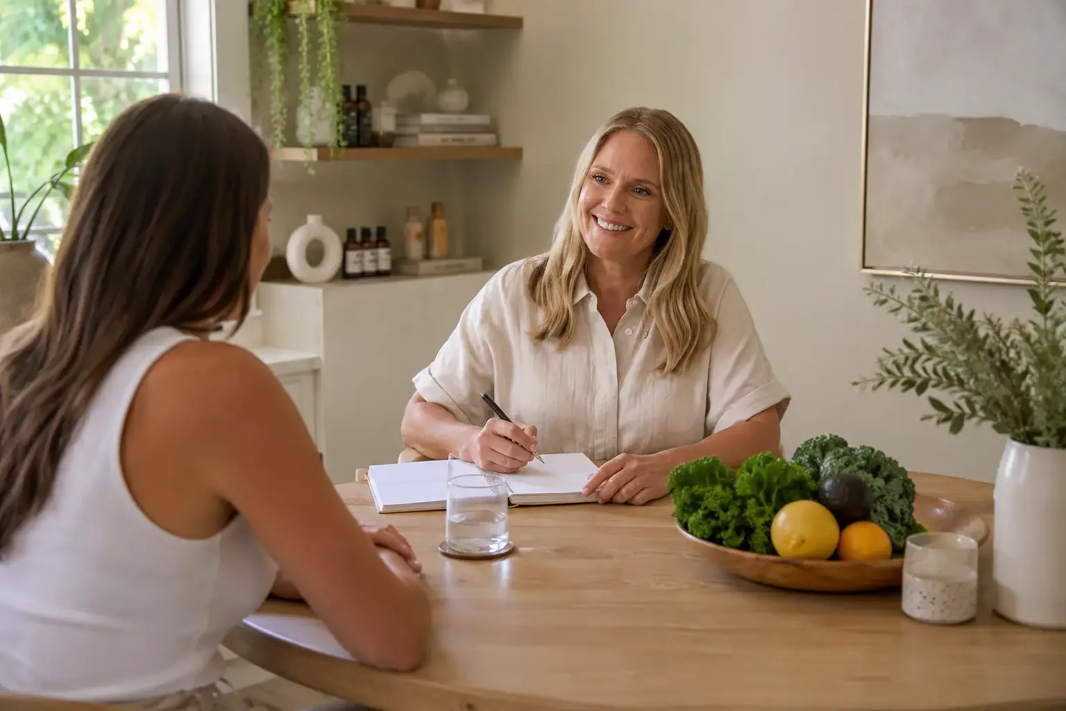 Kylie providing a personalised clinical nutrition consultation at Inside Out Wellness Hub on Sydney's Northern Beaches.