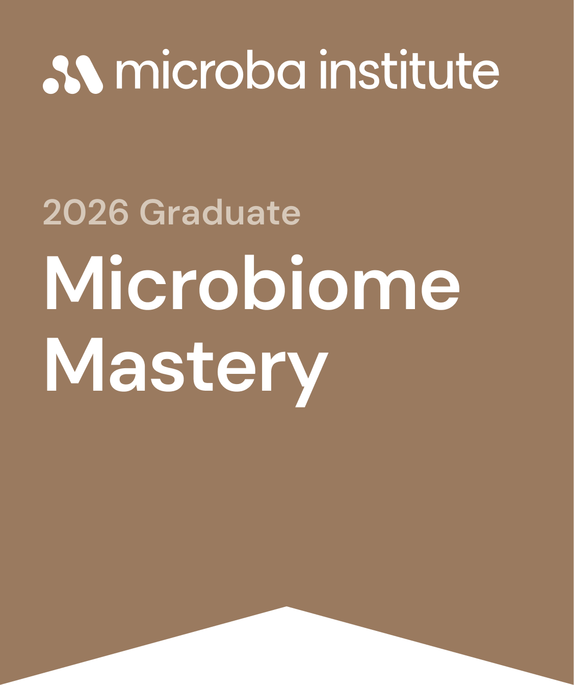 Brown banner with white text announcing Microbiome Mastery, a 2026 graduate program at Microba Institute.