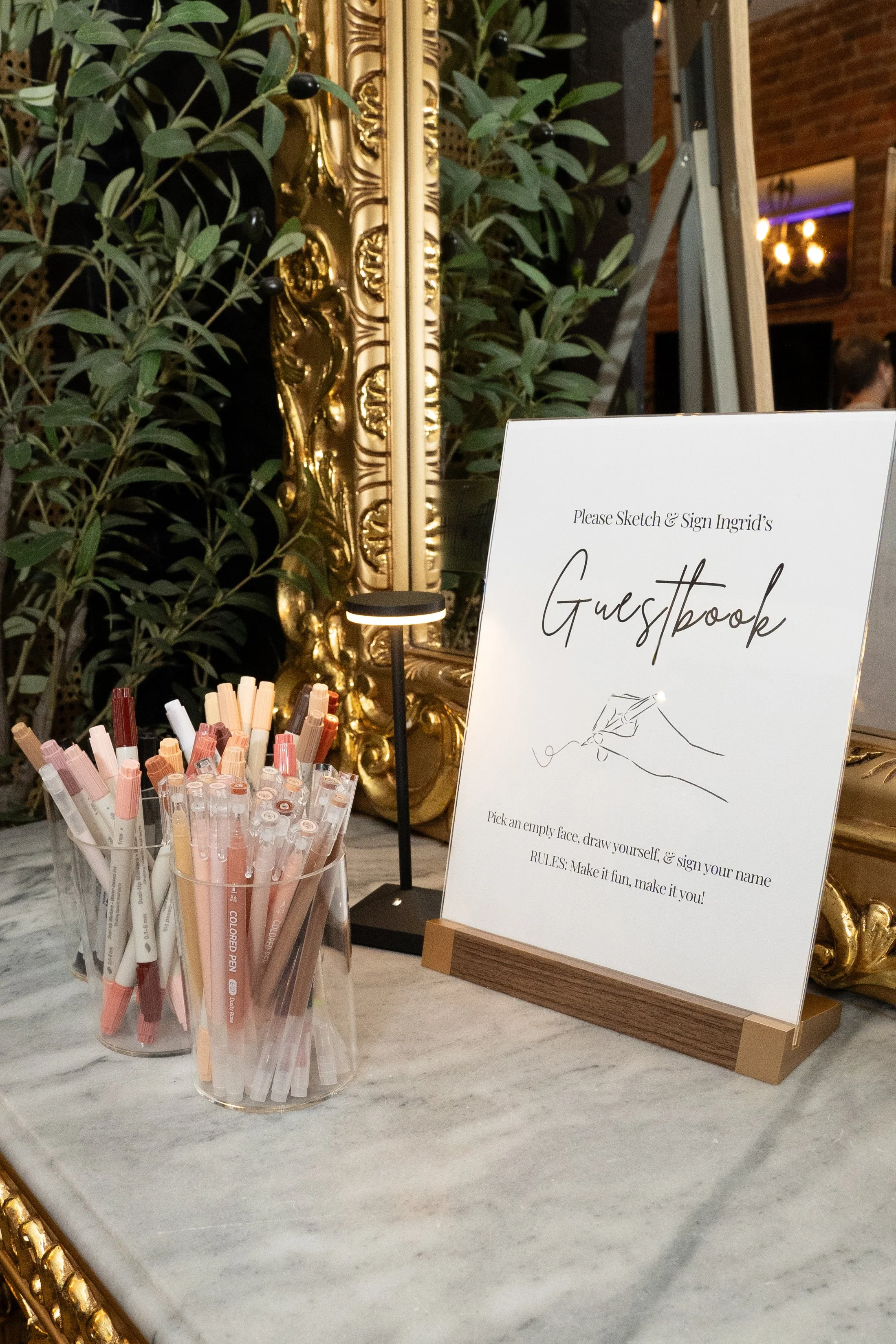Custom guest book sign detail at a New York City birthday celebration