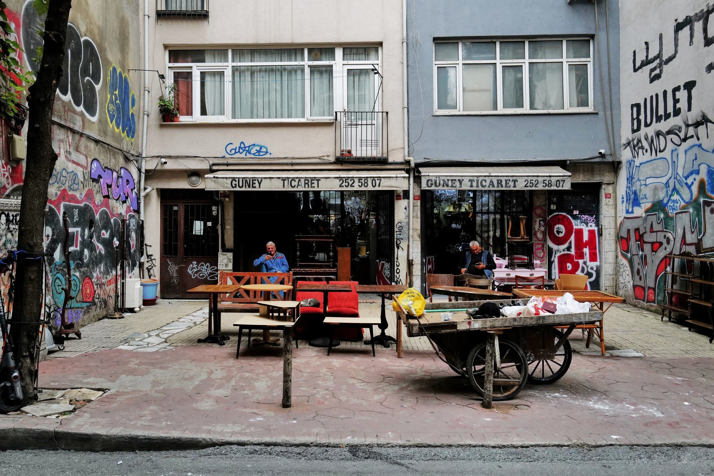 Tables outside neighbourhood shops