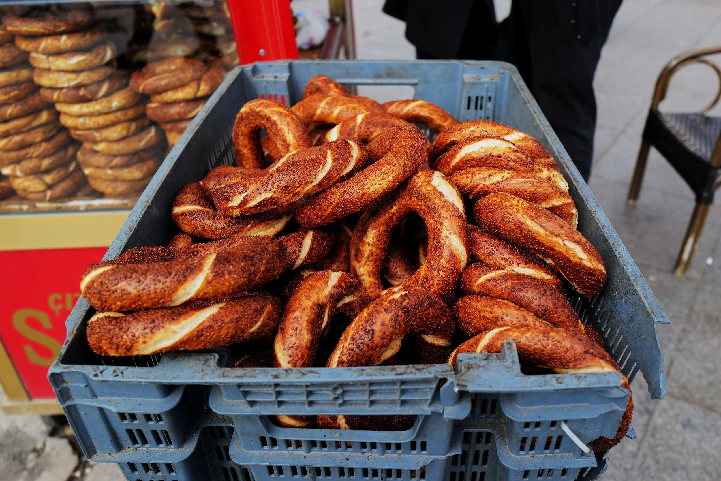 Simit piled at a street stall