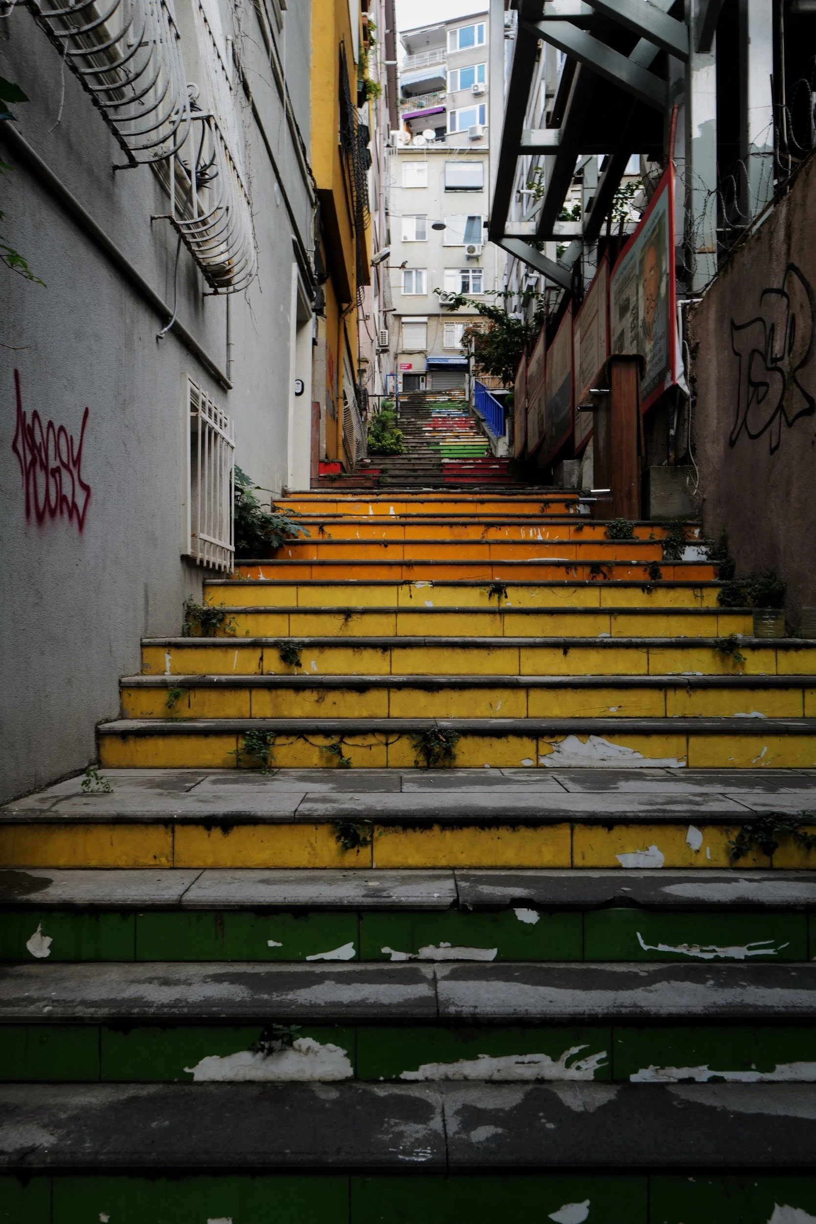 Colourful steps between buildings