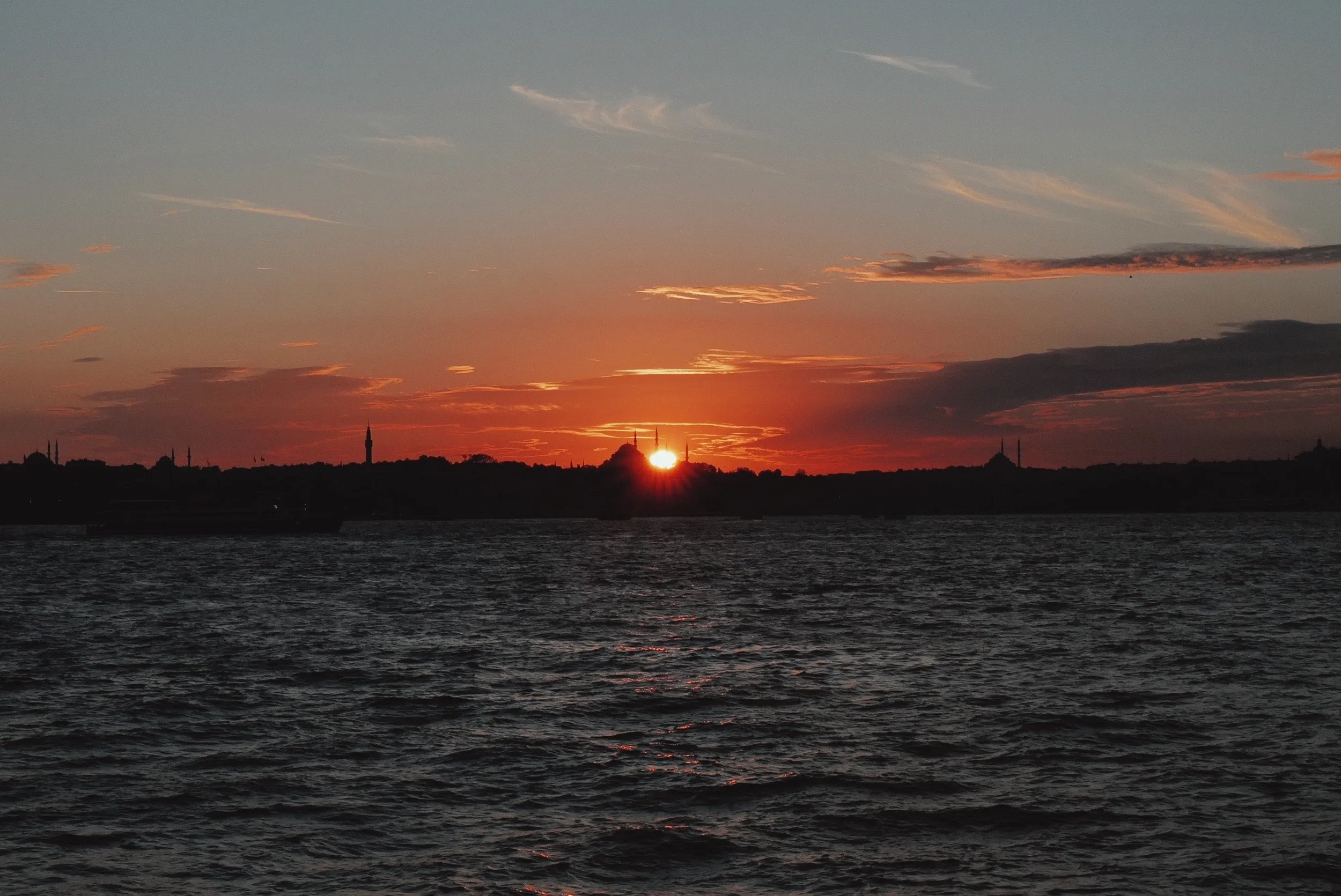 Sunset over the water in Istanbul