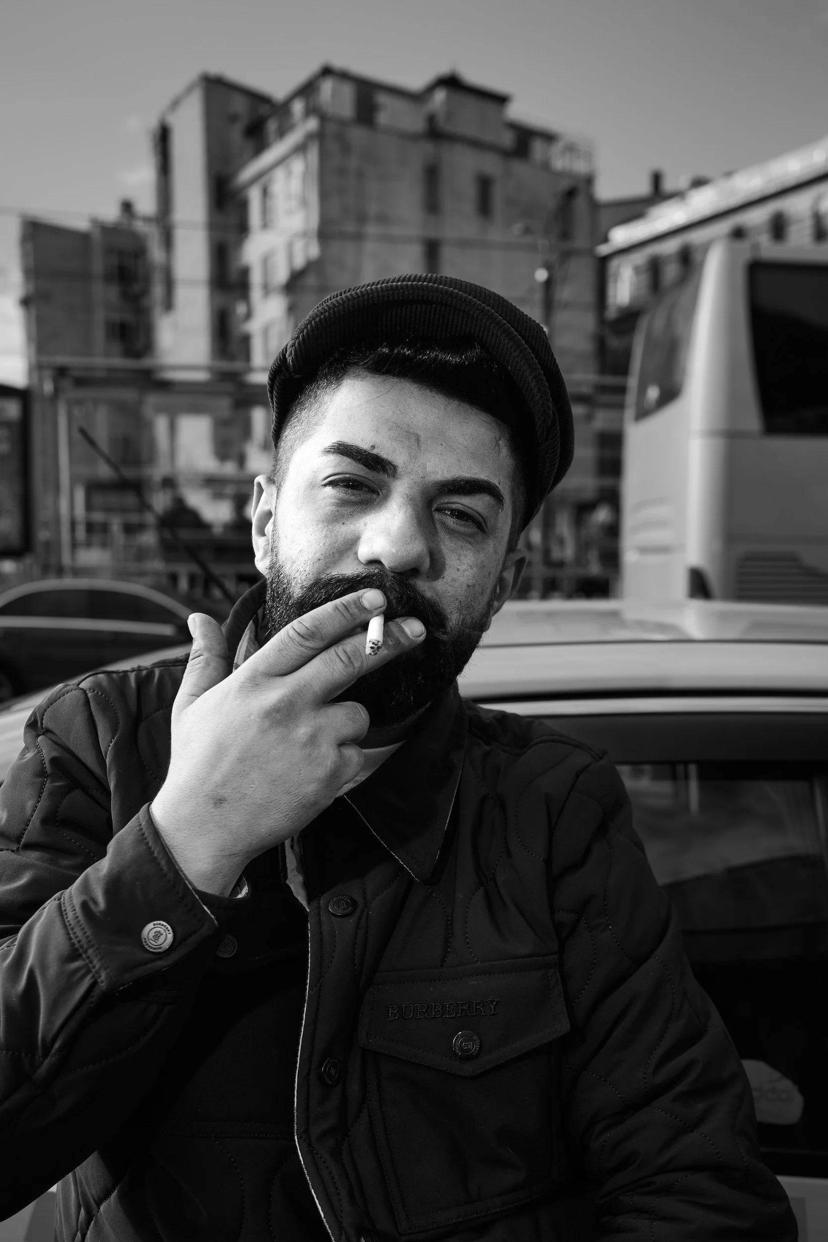 A man smoking outside in Istanbul