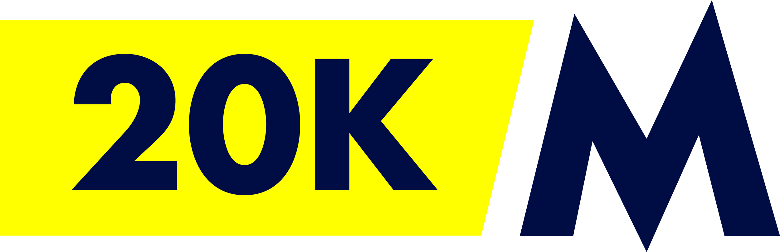 Logo with large navy blue text '20K' on a yellow background, for UTMB qualifier race.