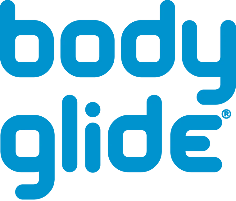 Text that reads 'body glide' in blue letters on a white background.