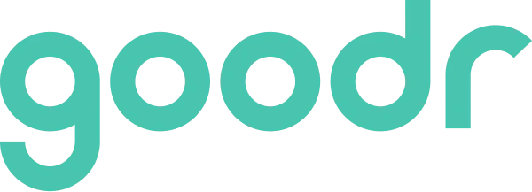 The word 'goodr' written in lowercase turquoise letters on a black background.