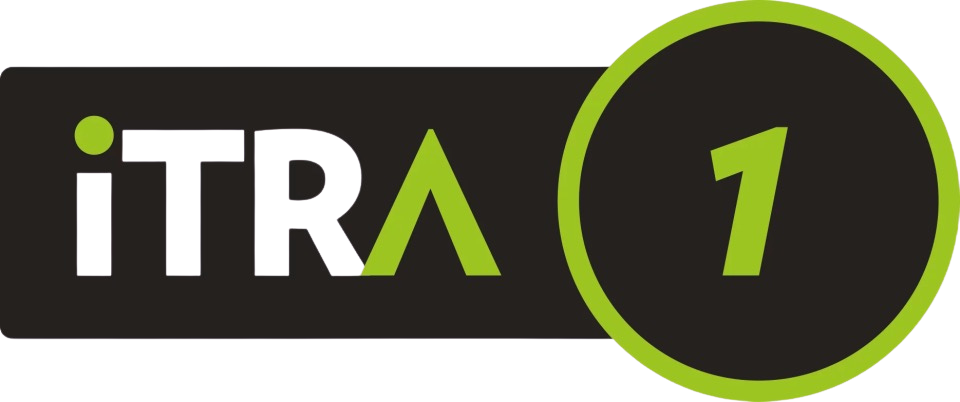 Logo featuring the text "iTRA" with a large green circle containing the number "1" on the right side.