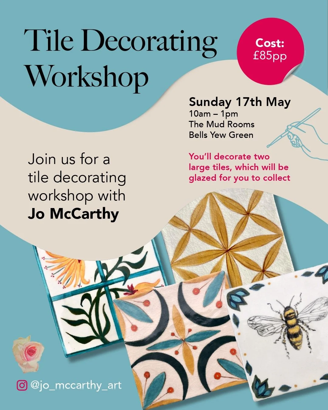 We're very excited to announce this fabulous tile decorating workshop, led by the hugely talented @jo_mccarthy_art! Visit the Mud Rooms site to book #potteryclass #tunbridgewellsclasses #artclass