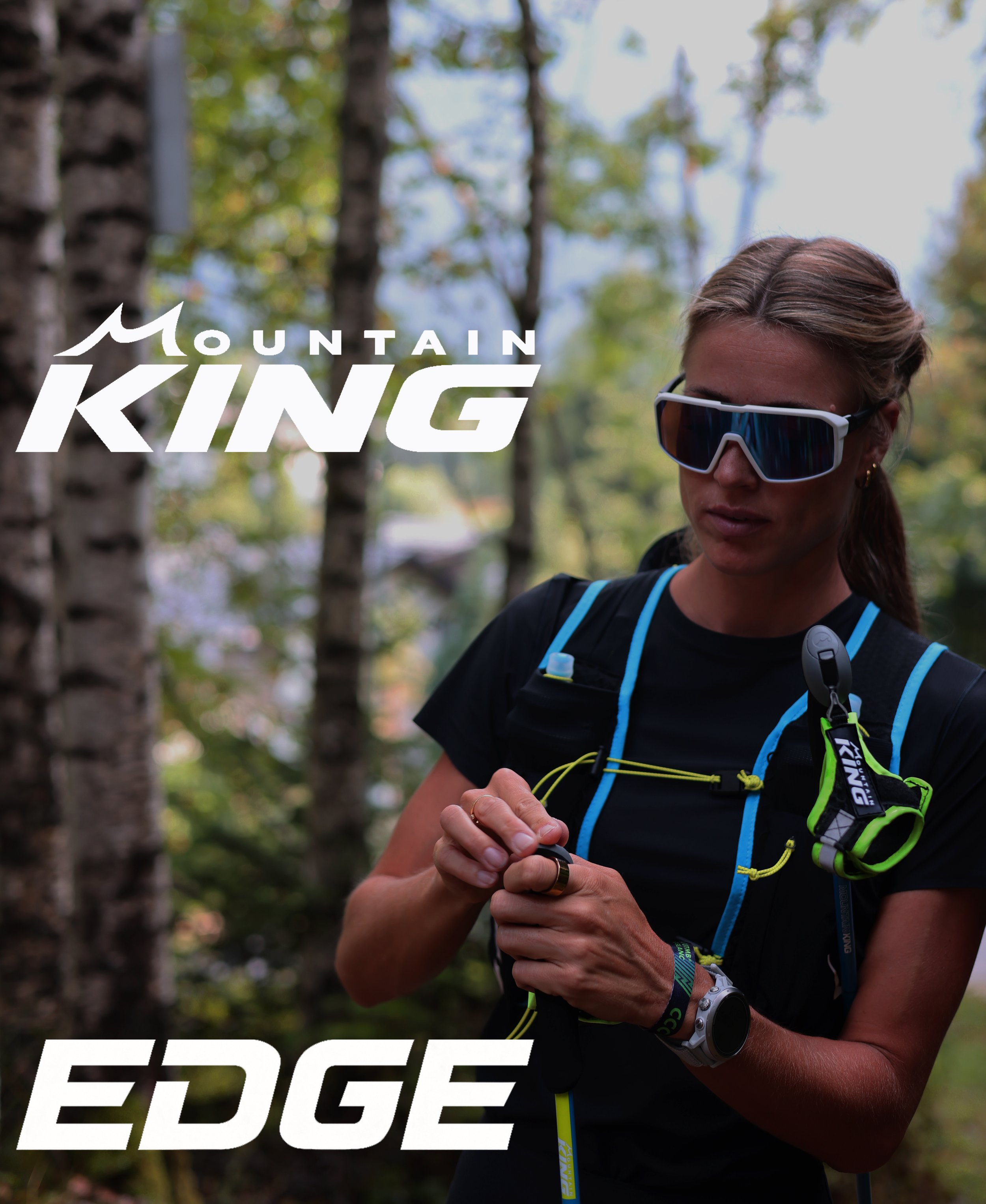 women running with SkyRunner Edge, carbon running poles, with a glove system