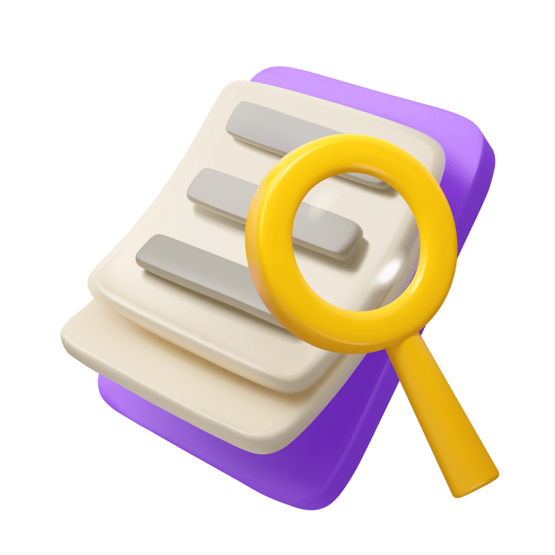 Stylized illustration of a purple and white mobile device with three gray sliders, accompanied by a large yellow magnifying glass.