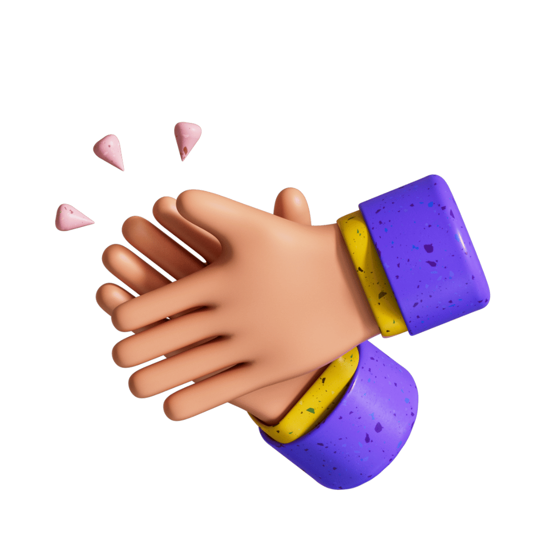 Animated hand in colorful purple, yellow, and blue clothing clapping with pink tears or droplets near it.
