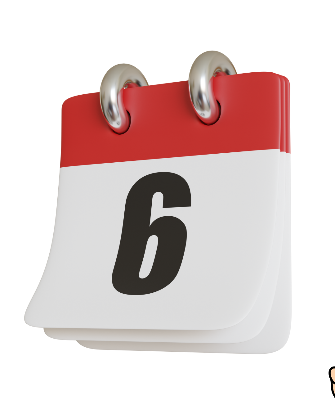 A white desk calendar with a red top, displaying the number 6 in black.