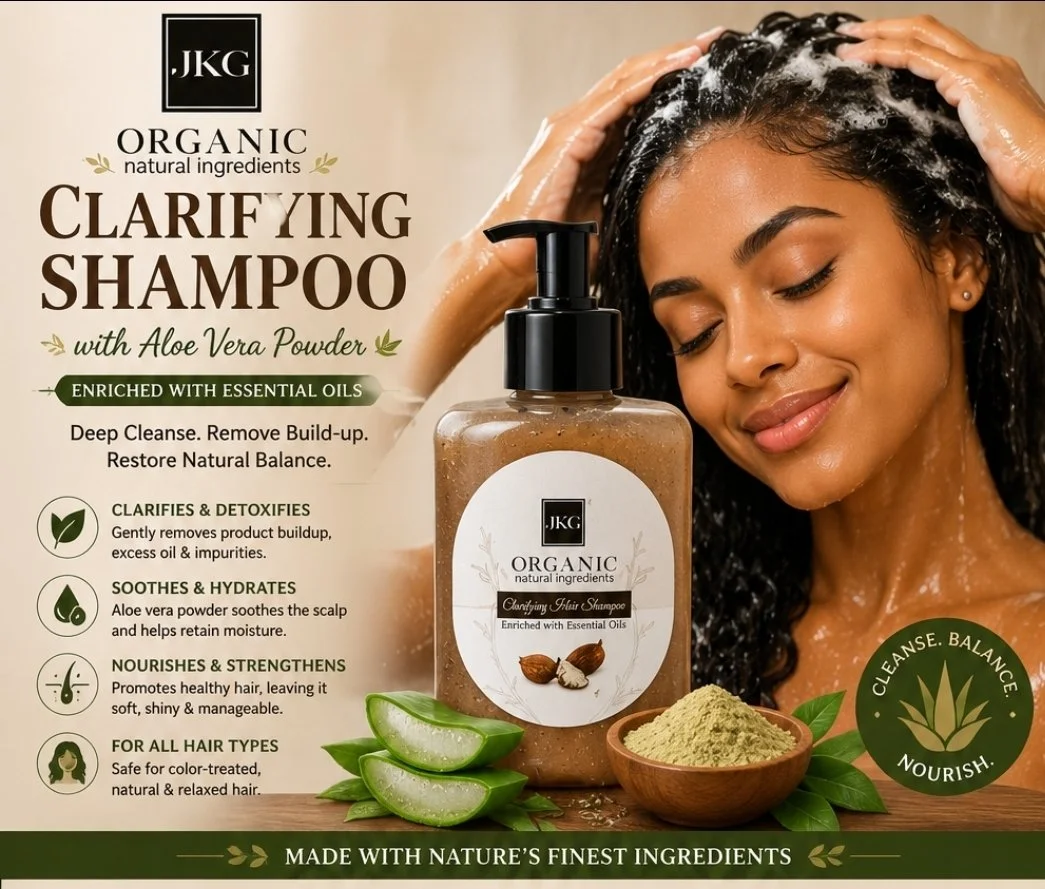 JKG Organic l Aloe & Rice Water Clarifying Shampoo (300ml): Deep Cleanse & Detoxify for All Hair Types