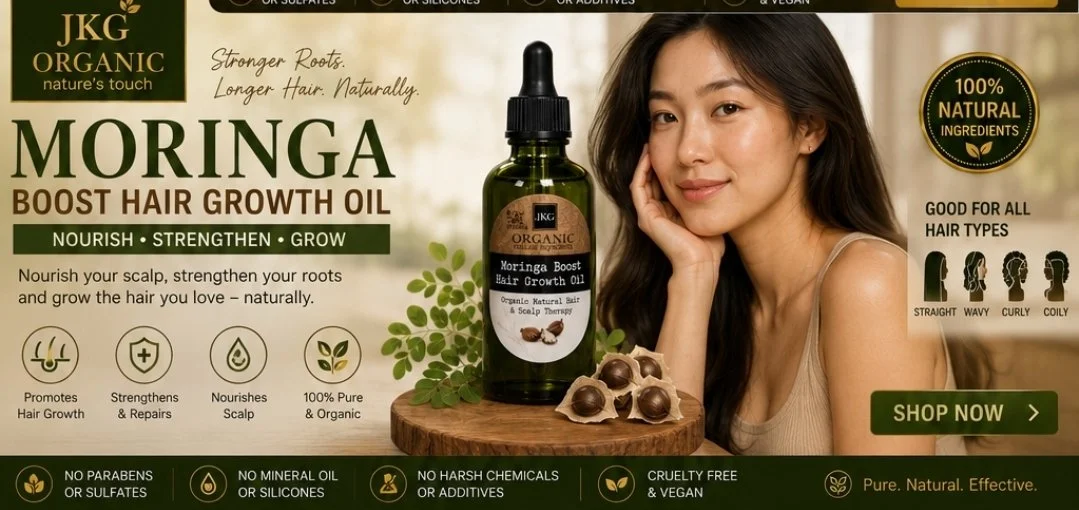 JKG Organic l Moringa Boost HAIR GROWTH Oil (112G): Nourish Your Roots, Strengthen Your Strands – Naturally