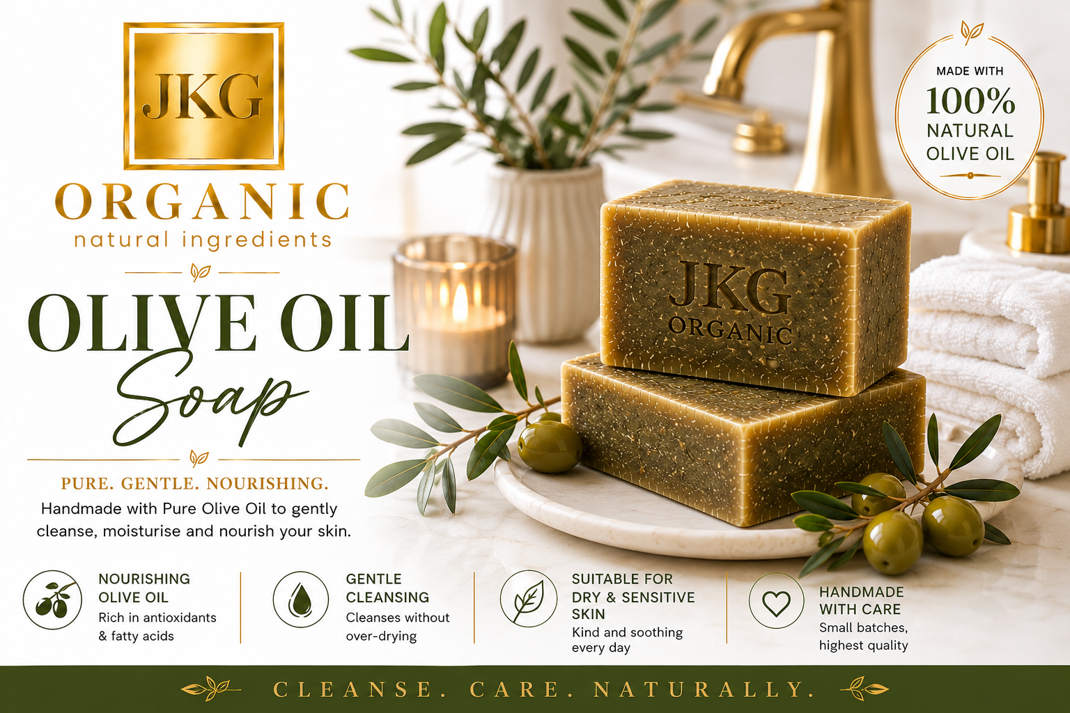 Olive Oil Soap | Handmade Natural Soap for Dry & Sensitive Skin | JKG Organic