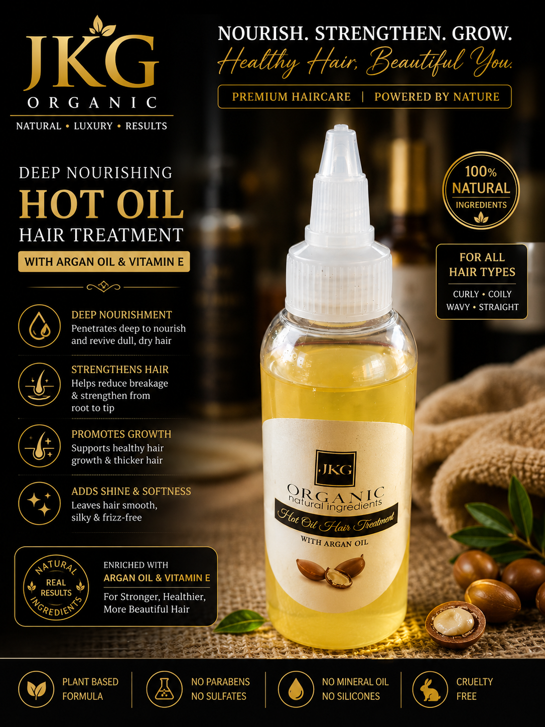 JKG Organic l Deep Nourishing Hot Oil Hair Treatment 100ml: Ultimate Nourishment for Healthy, Shiny Hair