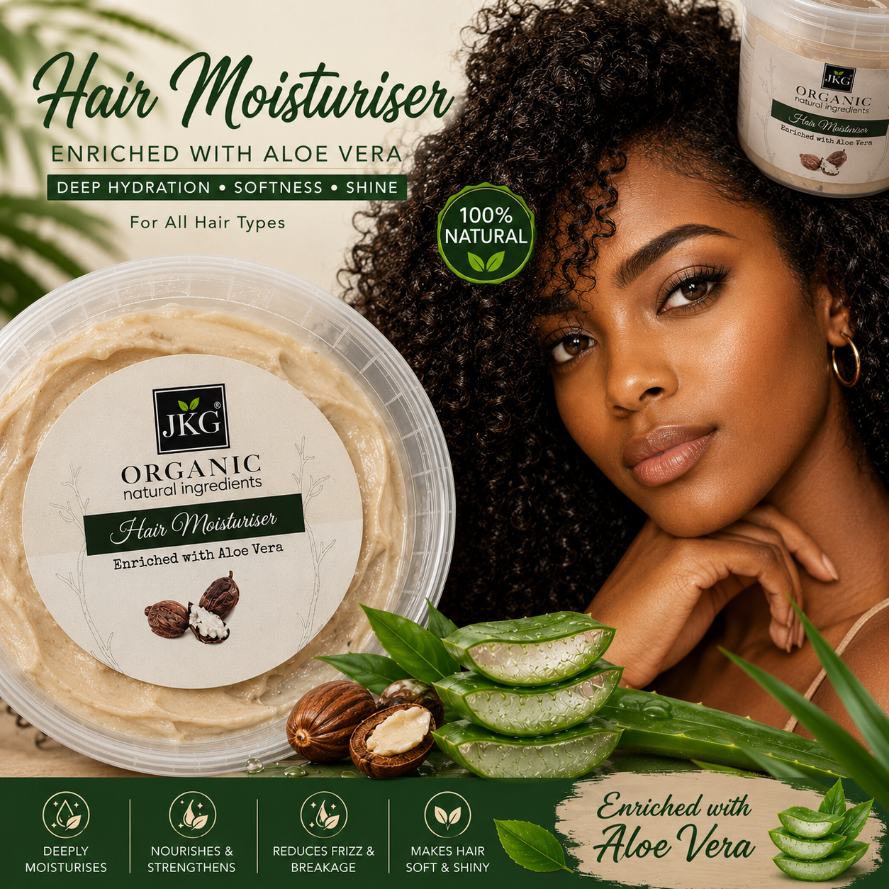 JKG Organic l Aloe Vera Hair Moisturiser Rich in Aloe Vera 110ml: Nourish and Hydrate Your Hair