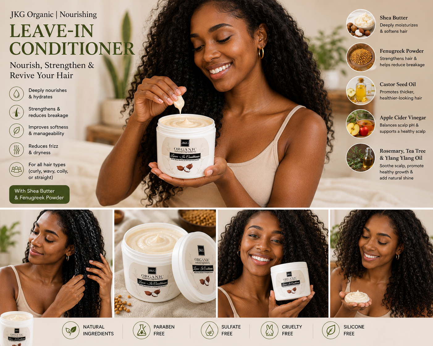 JKG Organic l Nourishing  LEAVE-IN CONDITIONER 350ml: Nourish, Strengthen, and Revive Your Hair